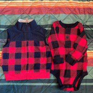 Buffalo plaid vest and bodysuit size 12 months
